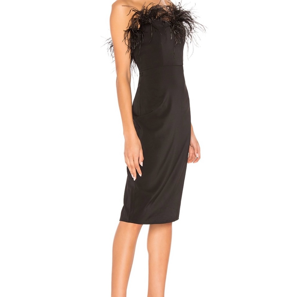 LPA Black Strapless Dress with Feather Detail - Picture 2 of 5